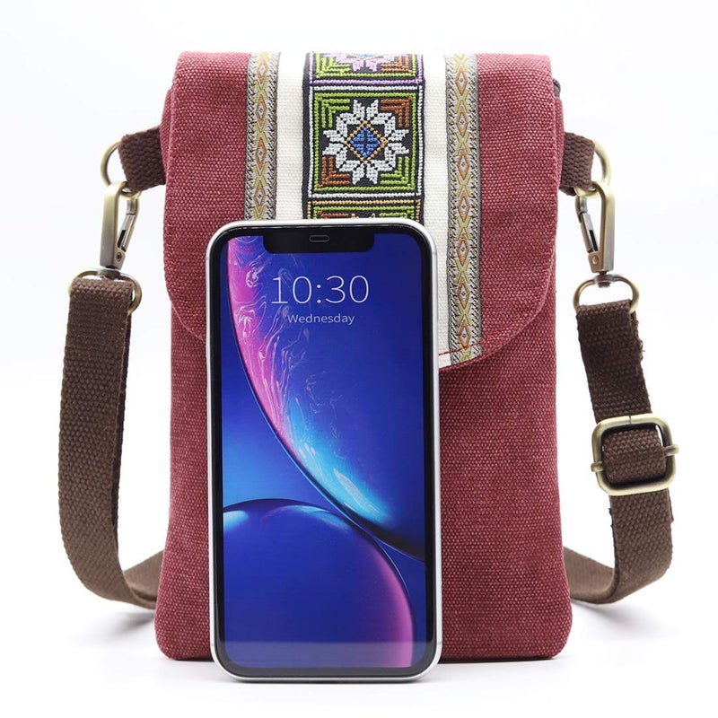 SILKAREA Canvas Cell Phone Purse Small Crossbody Bag for Women Shoulder Bag Wristlet Wallet Cross Body Purses (Wine Red) - Image 3
